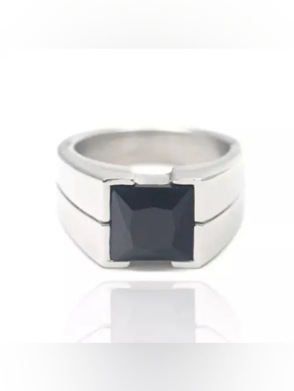 Men's Silver Ring with Black Square Stone